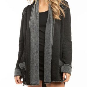 Hard Tail Charcoal Gray Cardigan Exposed Seam Open Long Cardigan Fleece Lined